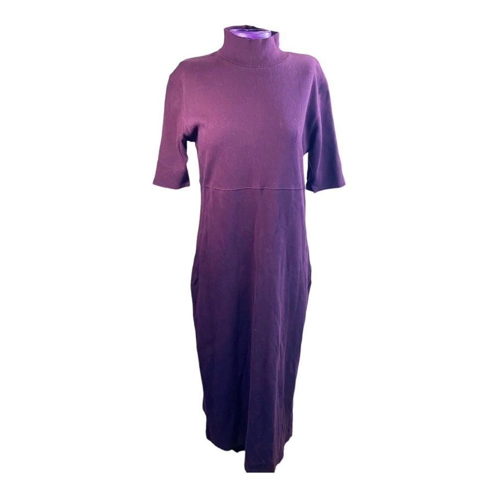 Cambridge Country short sleeve mock turtleneck maroon cotton maxi dress PS